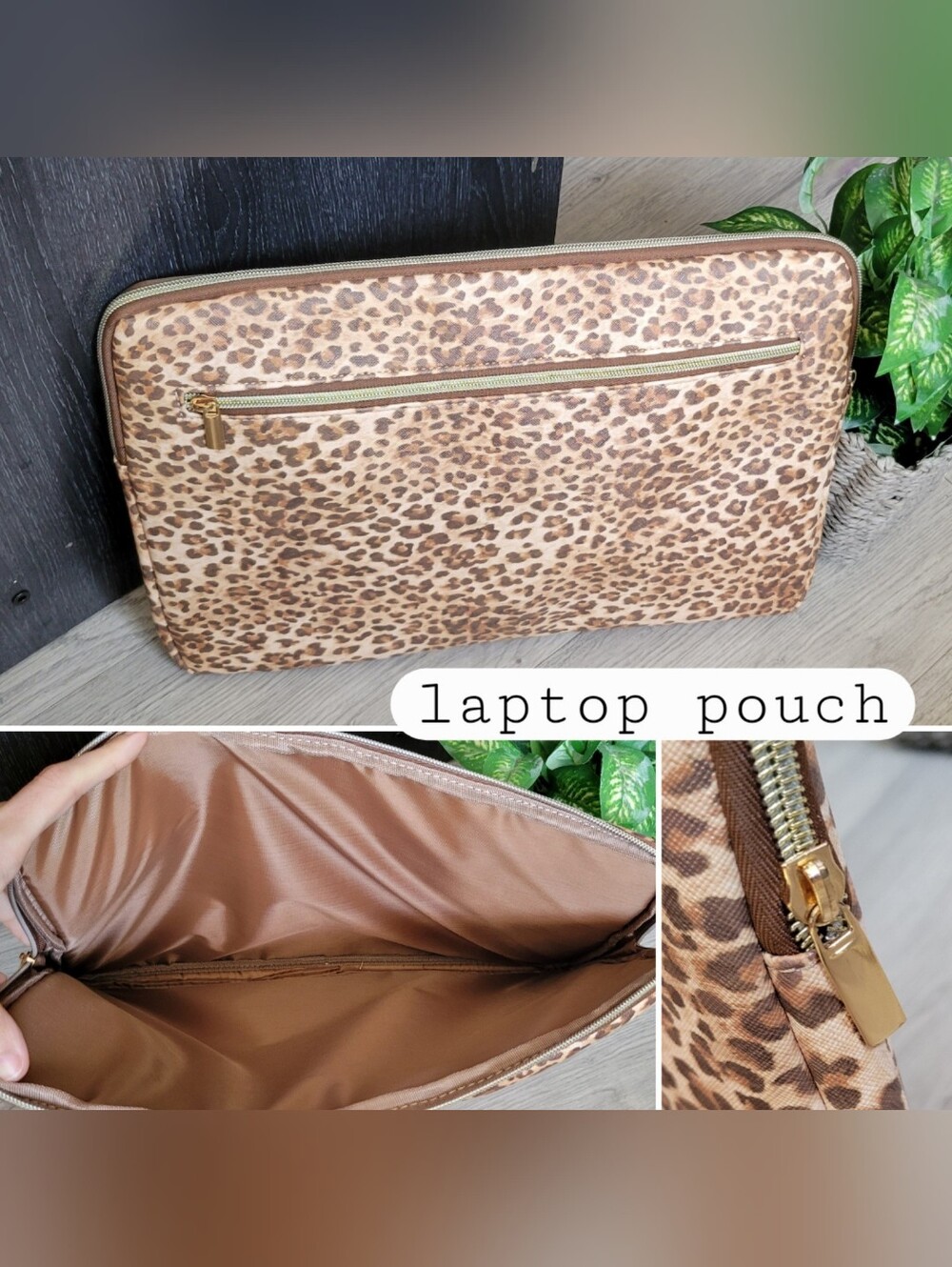 Leopard Brown & Cream Spot Laptop Zippered Pouch & Front Pocket, 14" x 10"